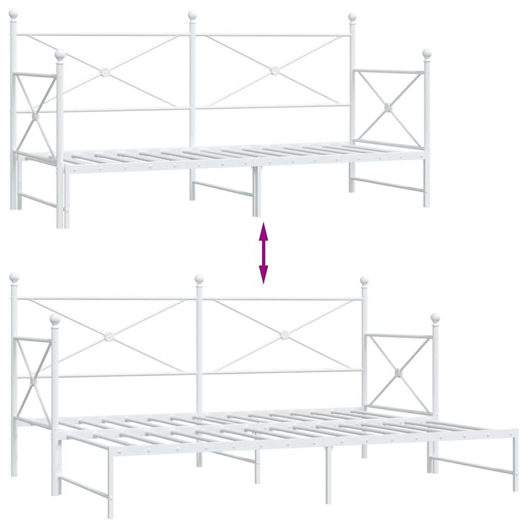 Daybed with Trundle without Mattress White 90x190 cm Steel