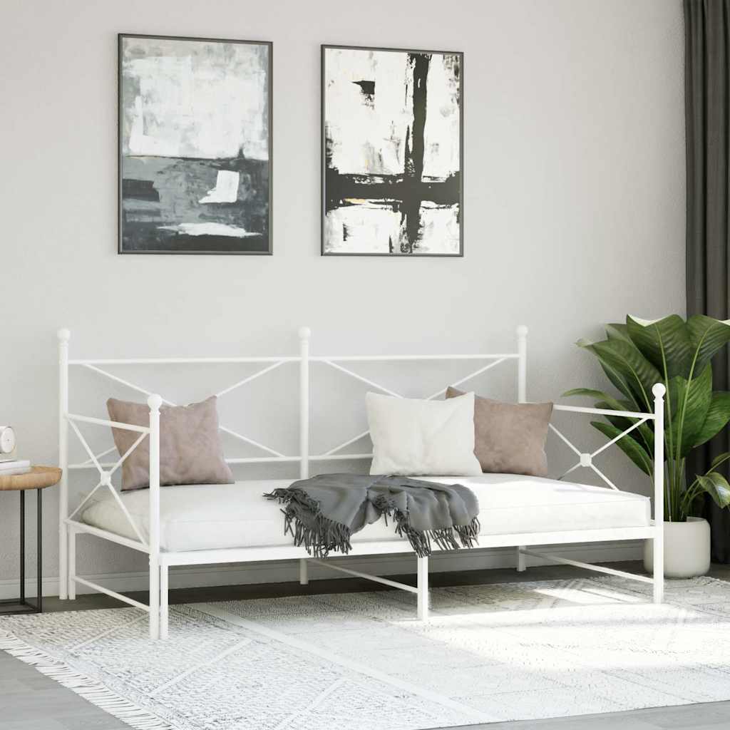 Daybed with Trundle without Mattress White 100x200 cm Steel