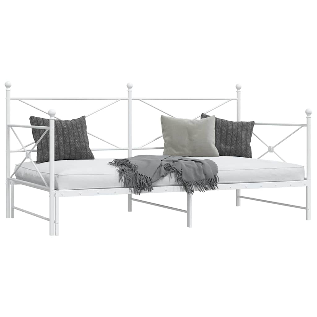 Daybed with Trundle without Mattress White 100x200 cm Steel