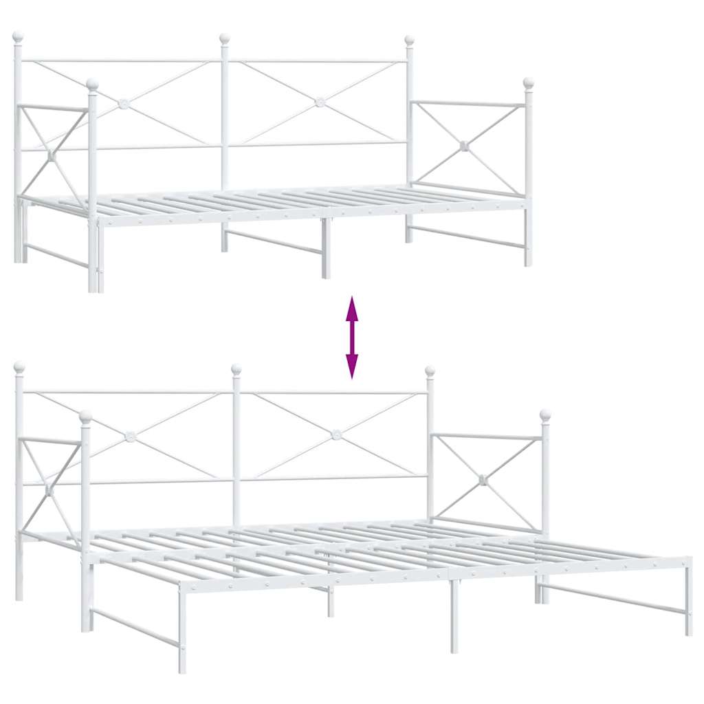 Daybed with Trundle without Mattress White 100x200 cm Steel