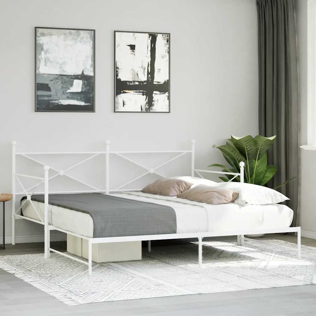 Daybed with Trundle without Mattress White 107x203 cm Steel