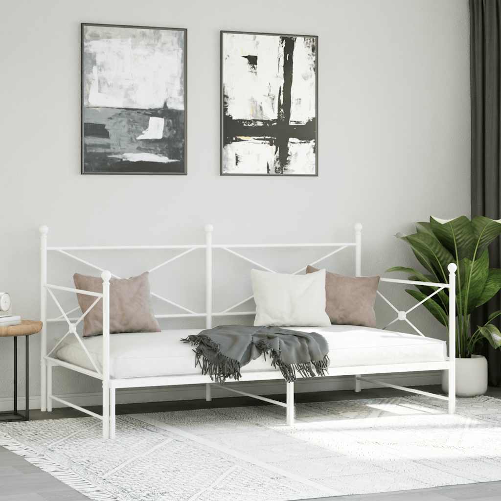Daybed with Trundle without Mattress White 107x203 cm Steel