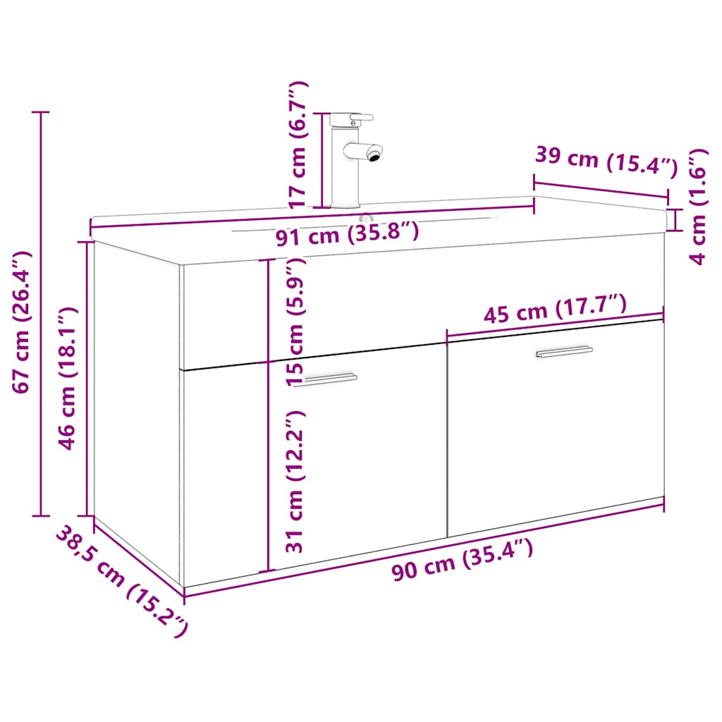 Bathroom Sink Cabinet with Built-in Basin Sonoma Oak