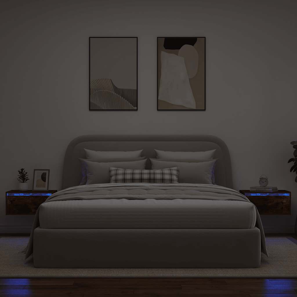 Wall-mounted Bedside Cabinets with LED Lights 2 pcs Smoked Oak