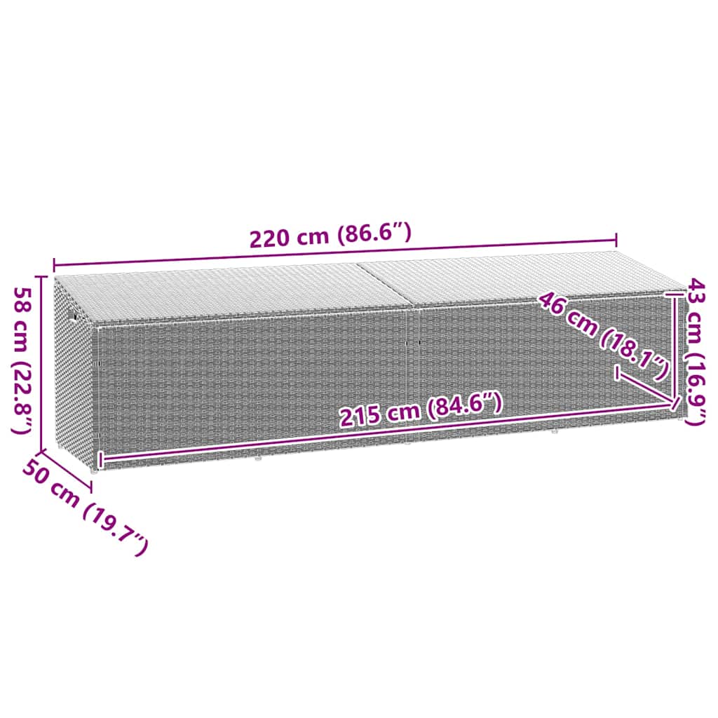 Garden Storage Box Light Grey 220x50x58 cm Poly Rattan