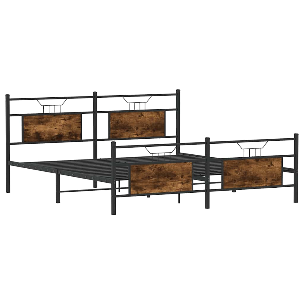 Metal Bed Frame without Mattress Smoked Oak 160x200 cm