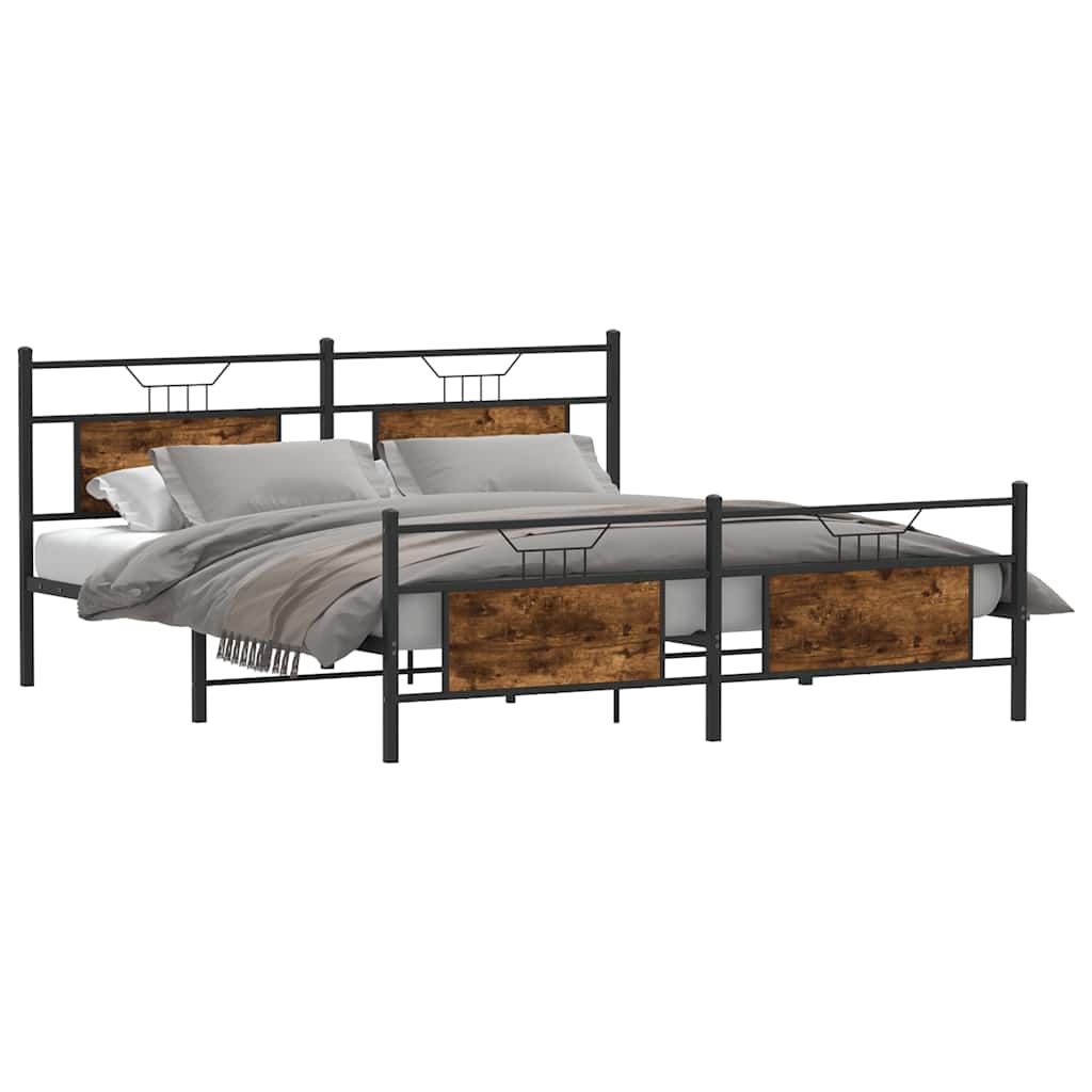 Metal Bed Frame without Mattress Smoked Oak 183x213 cm