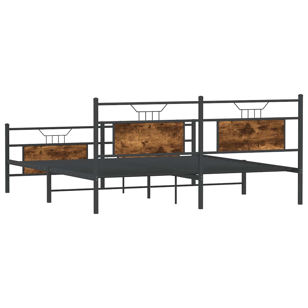 Metal Bed Frame without Mattress Smoked Oak 183x213 cm