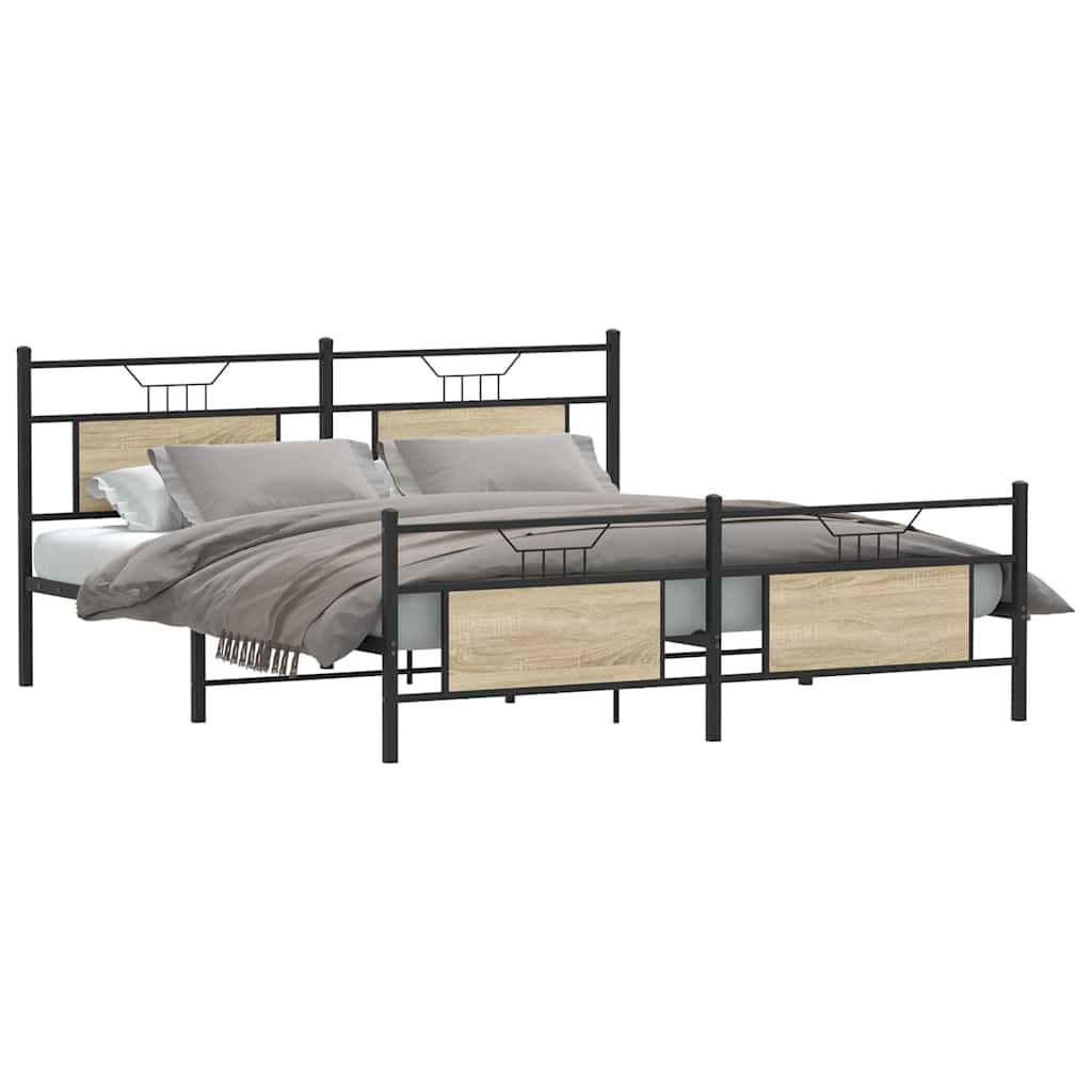 Metal Bed Frame without Mattress Sonoma Oak 160x200 cm