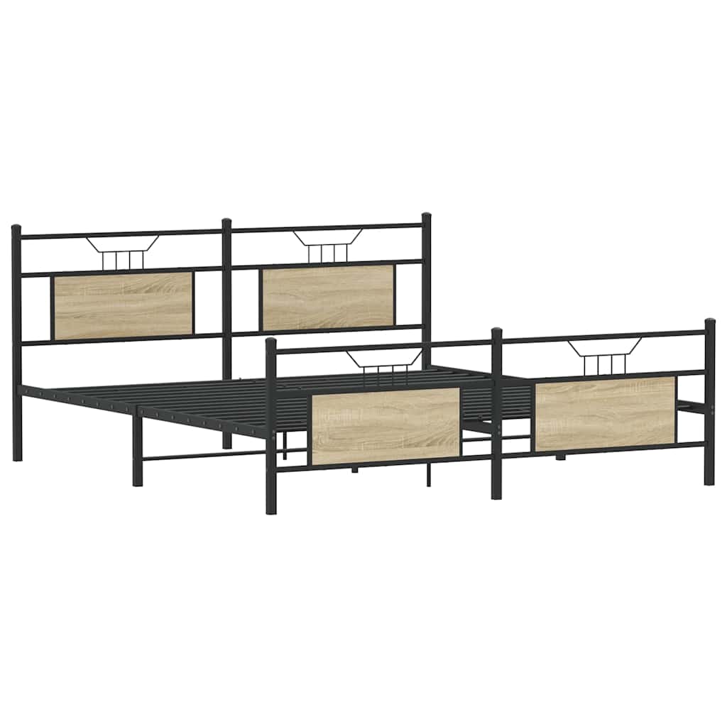 Metal Bed Frame without Mattress Sonoma Oak 160x200 cm