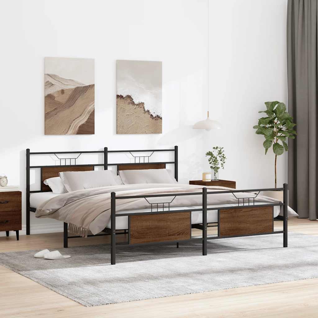 Metal Bed Frame without Mattress Brown Oak 160x200 cm