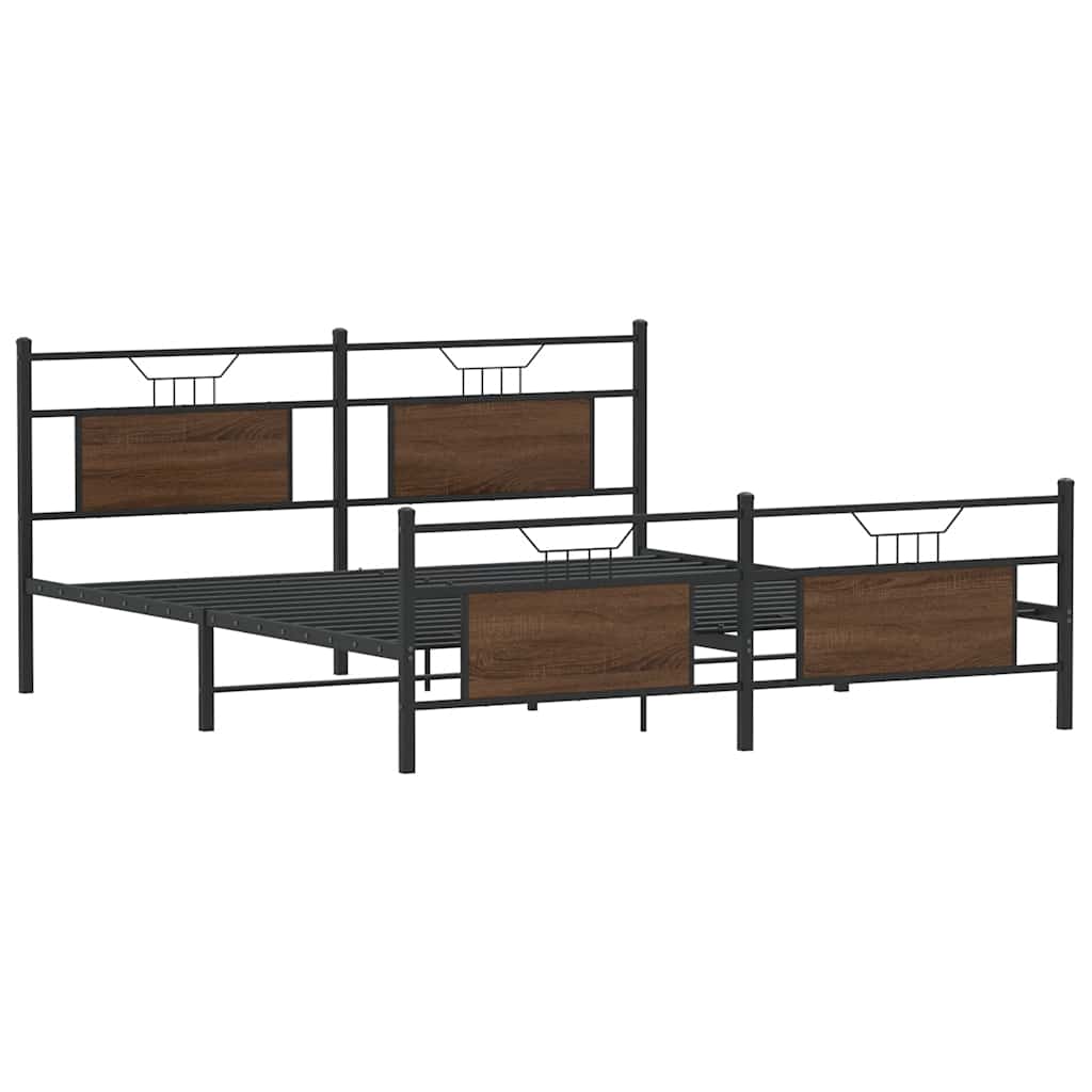 Metal Bed Frame without Mattress Brown Oak 160x200 cm
