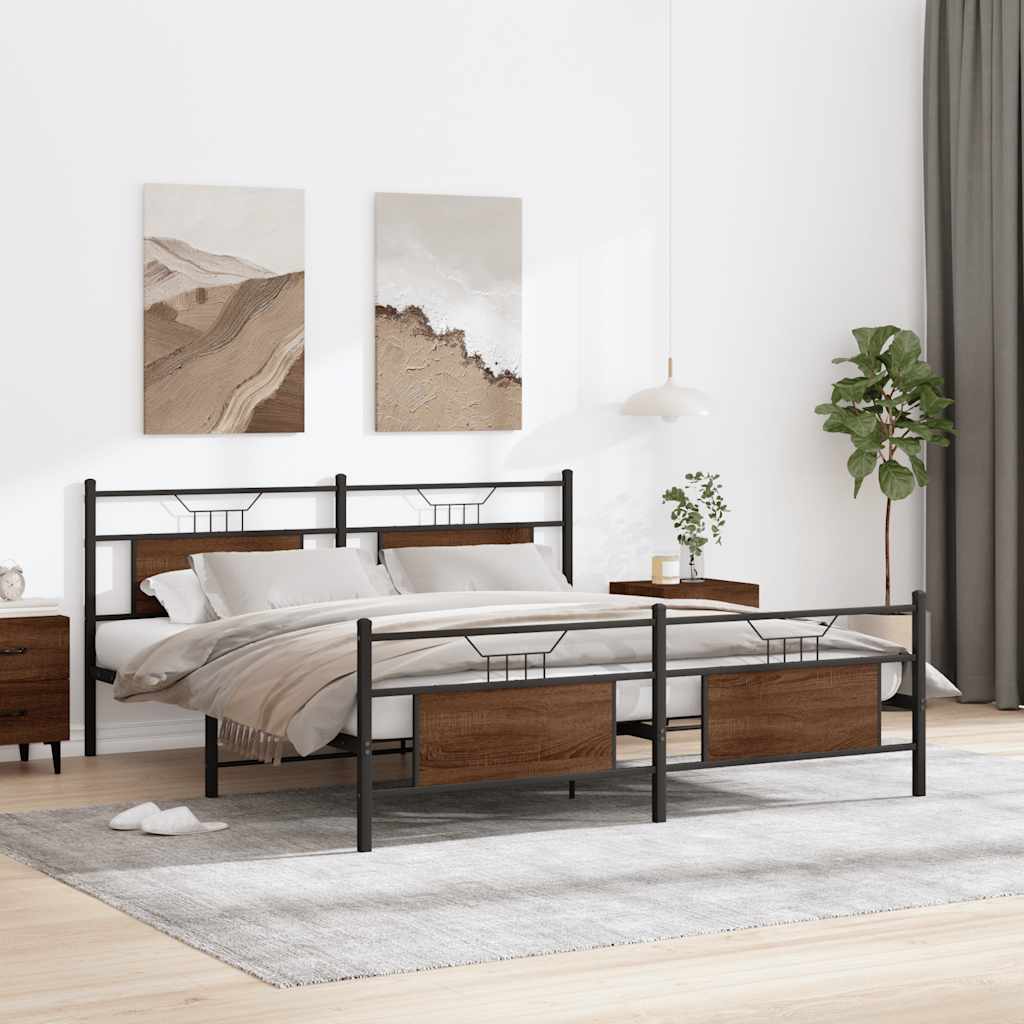 Metal Bed Frame without Mattress Brown Oak 180x200 cm Super King