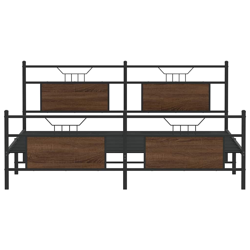 Metal Bed Frame without Mattress Brown Oak 180x200 cm Super King