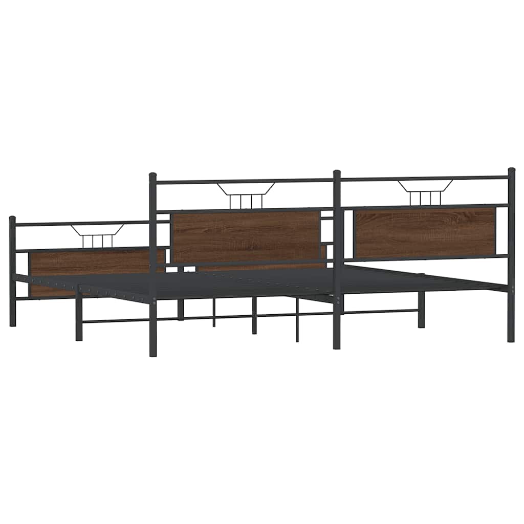 Metal Bed Frame without Mattress Brown Oak 193x201 cm