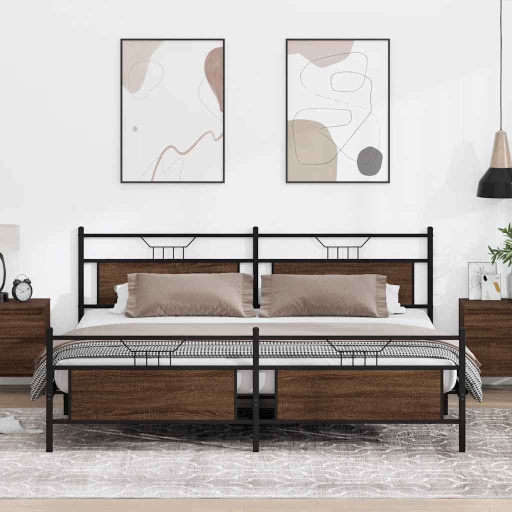 Metal Bed Frame without Mattress Brown Oak 193x201 cm