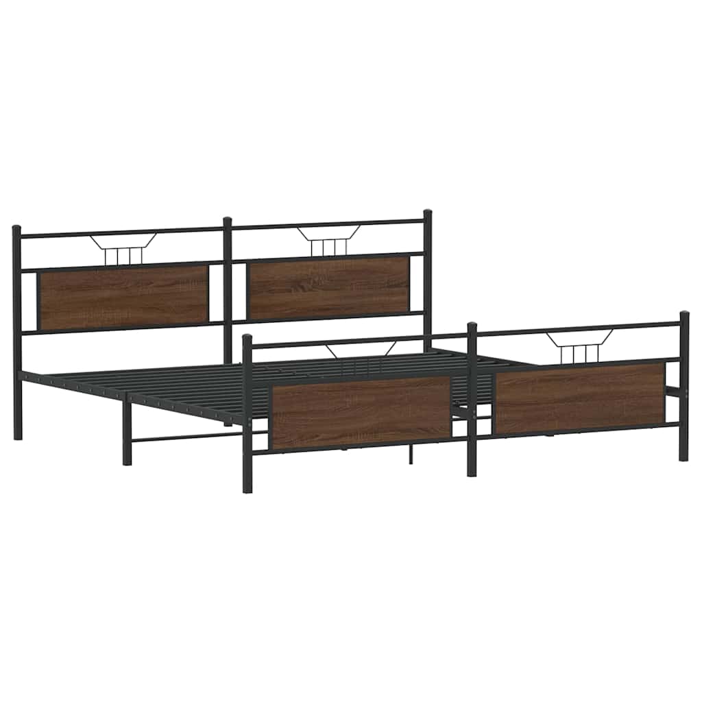 Metal Bed Frame without Mattress Brown Oak 200x200 cm