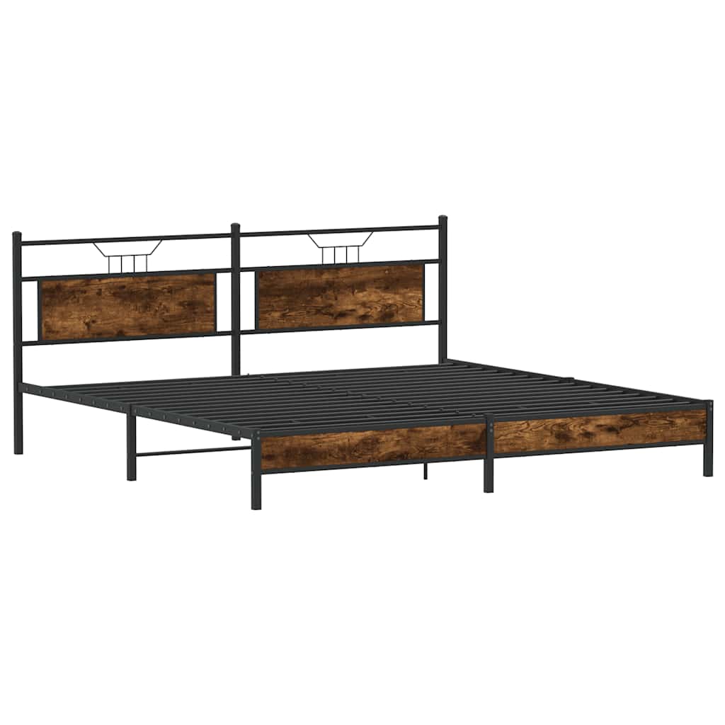 Metal Bed Frame without Mattress Smoked Oak 193x201 cm