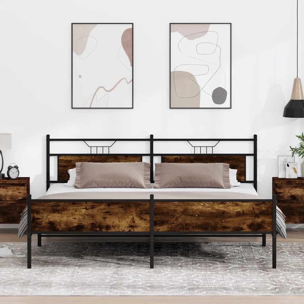 Metal Bed Frame without Mattress Smoked Oak 193x201 cm
