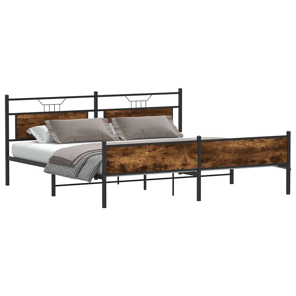 Metal Bed Frame without Mattress Smoked Oak 193x201 cm