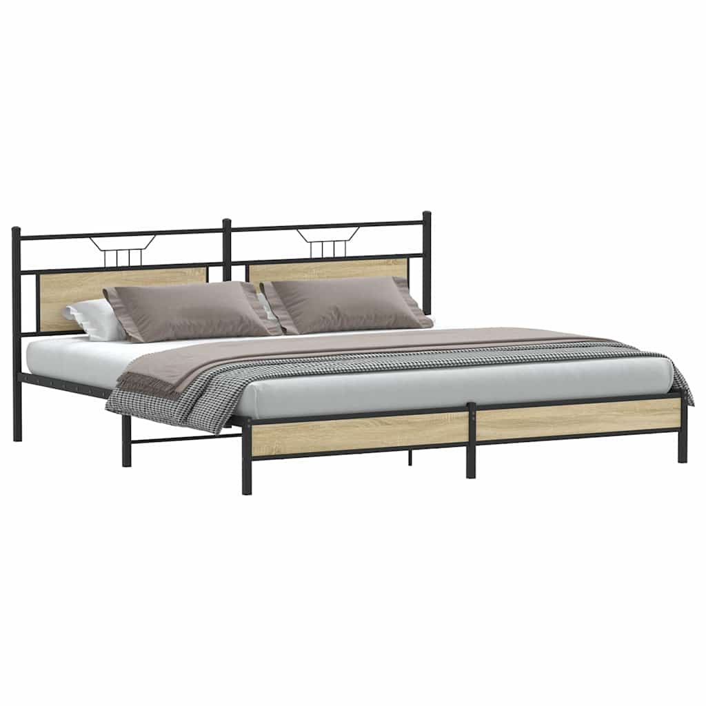 Metal Bed Frame without Mattress Sonoma Oak 193x201 cm