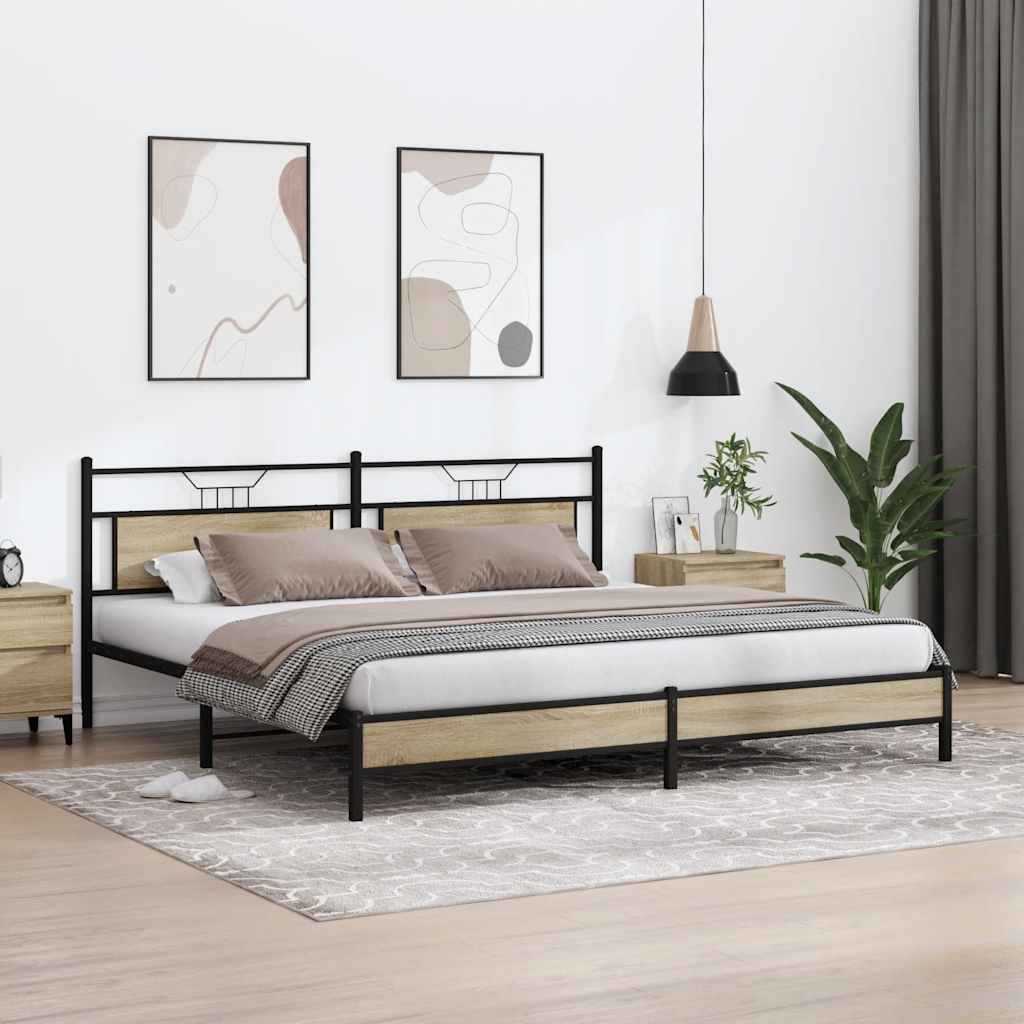 Metal Bed Frame without Mattress Sonoma Oak 193x201 cm