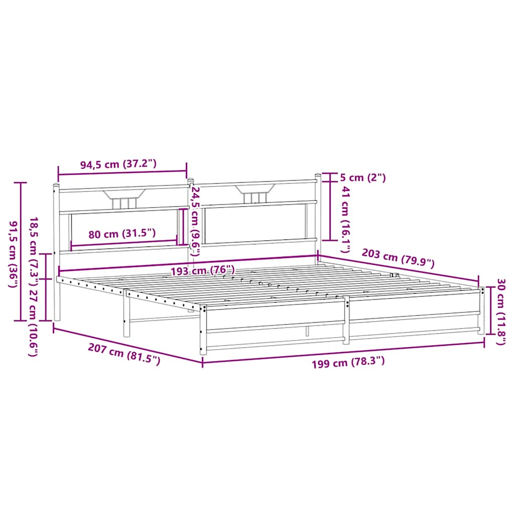 Metal Bed Frame without Mattress Sonoma Oak 193x201 cm