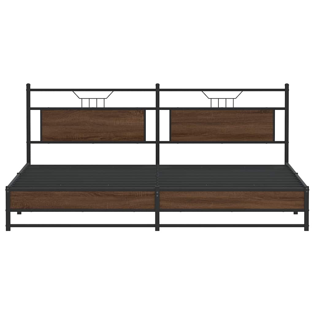Metal Bed Frame without Mattress Brown Oak 193x201 cm