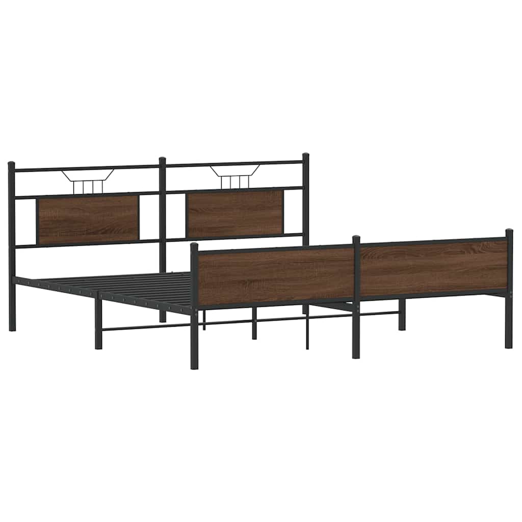 Metal Bed Frame without Mattress Brown Oak 180x200 cm Super King