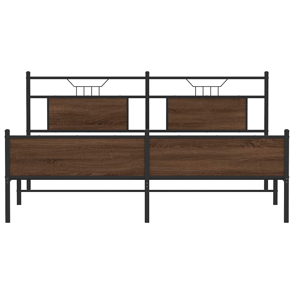 Metal Bed Frame without Mattress Brown Oak 180x200 cm Super King