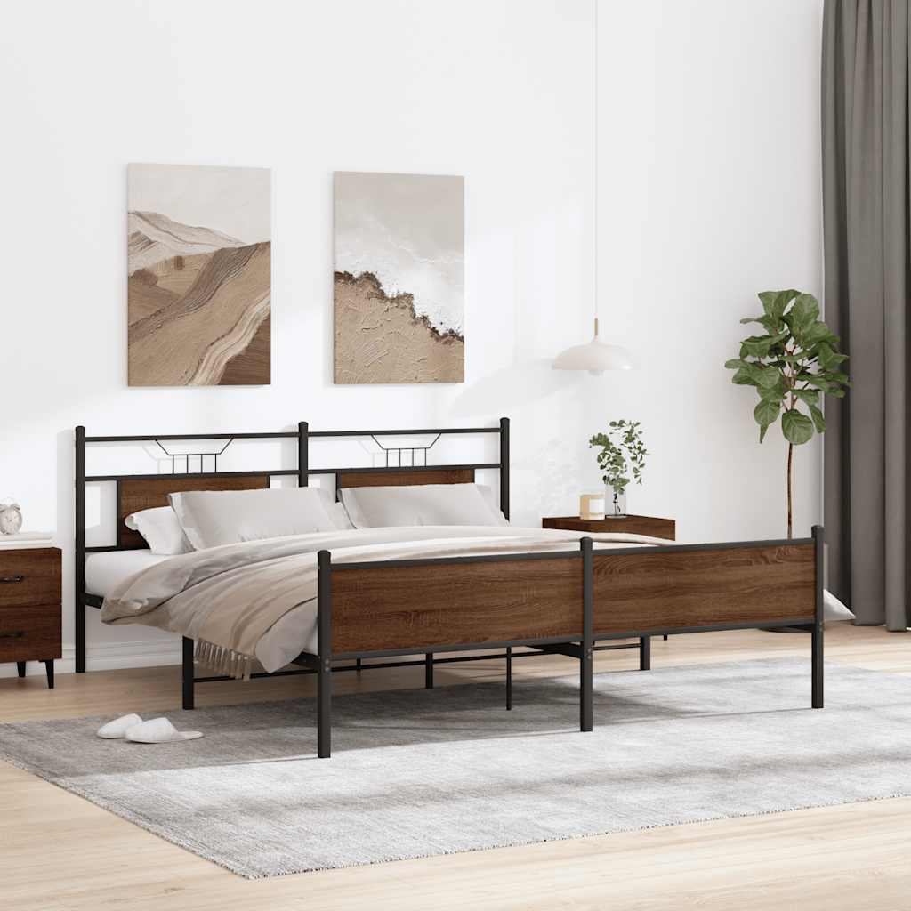 Metal Bed Frame without Mattress Brown Oak 183x213 cm