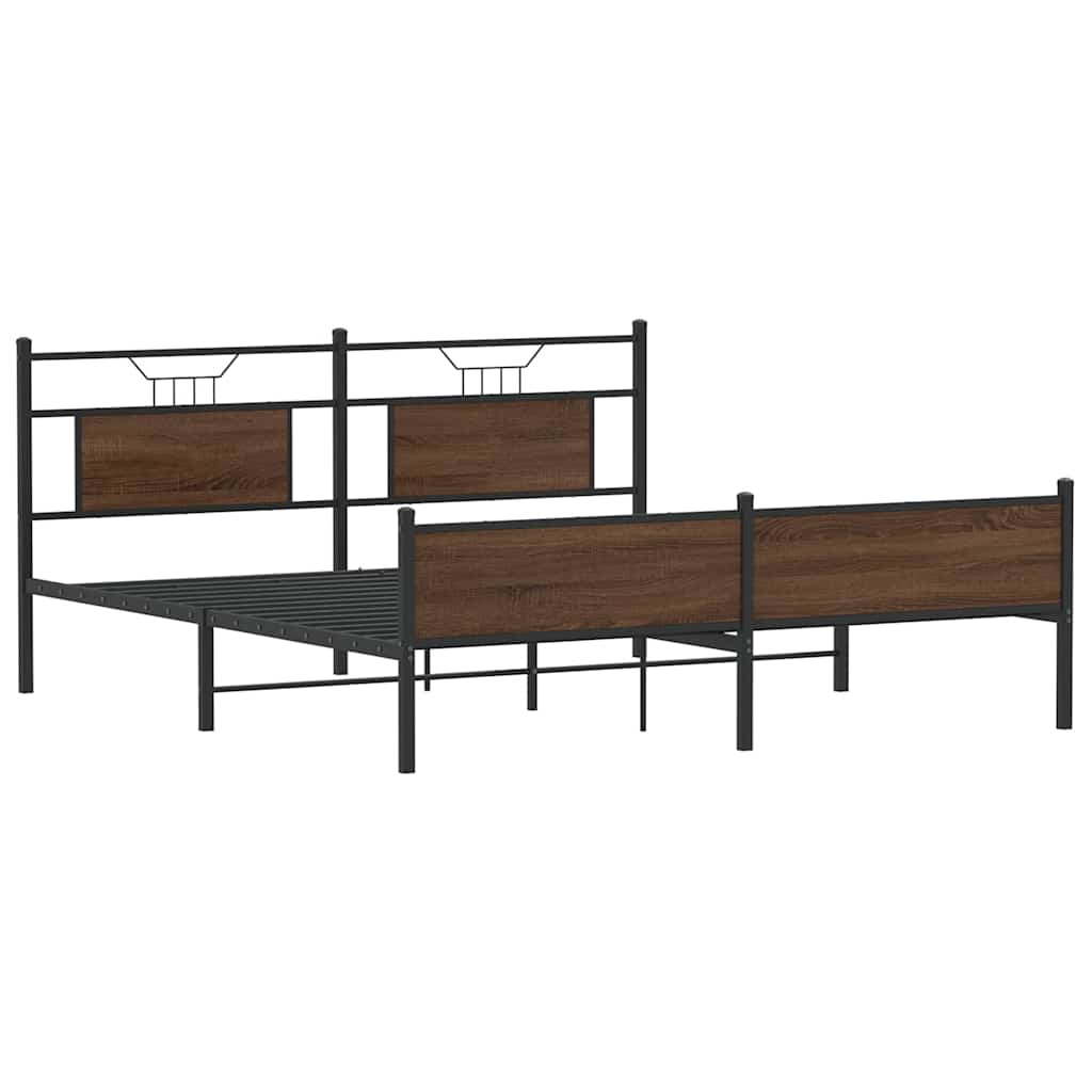 Metal Bed Frame without Mattress Brown Oak 183x213 cm