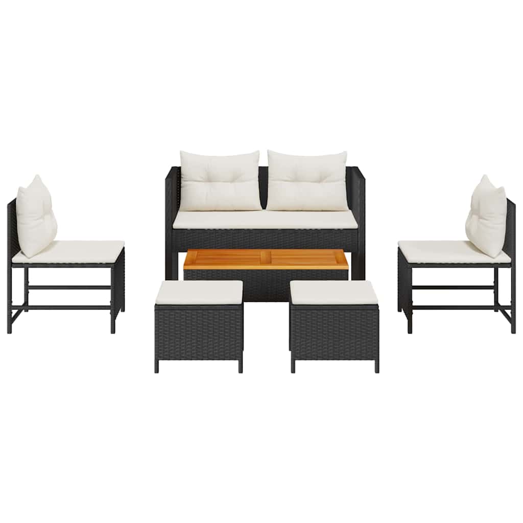 Garden Sofa Set 6 pcs Black and cream Poly Rattan