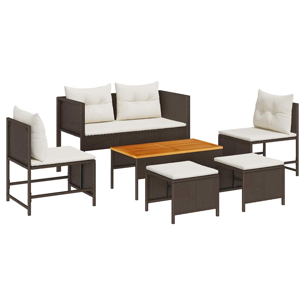 Garden Sofa Set 6 pcs Brown and cream Poly Rattan