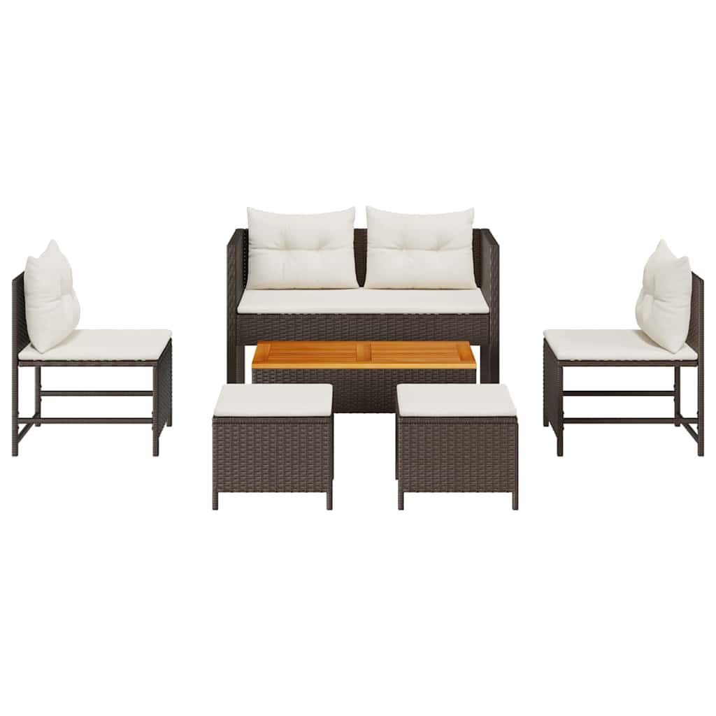 Garden Sofa Set 6 pcs Brown and cream Poly Rattan