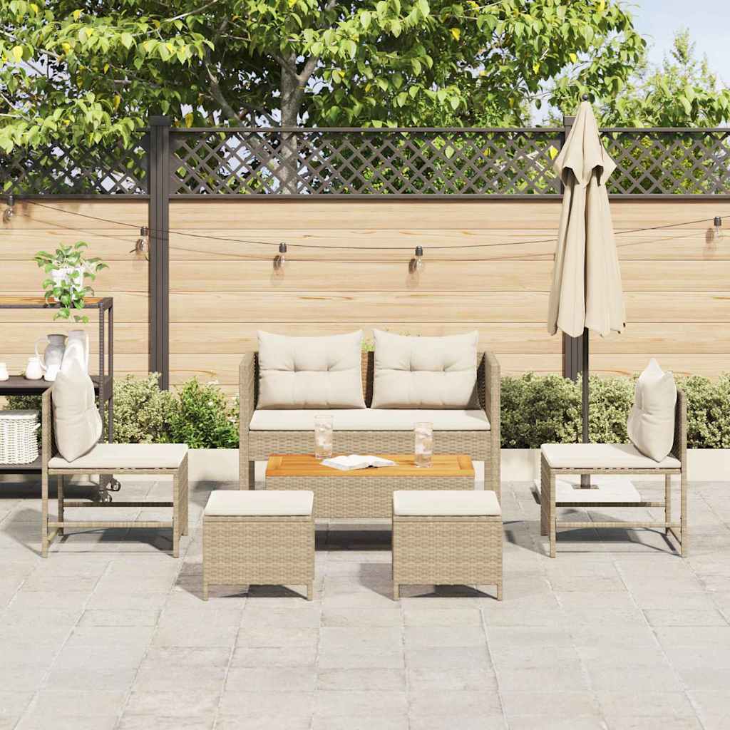Garden Sofa Set 6 pcs Beige and cream Poly Rattan
