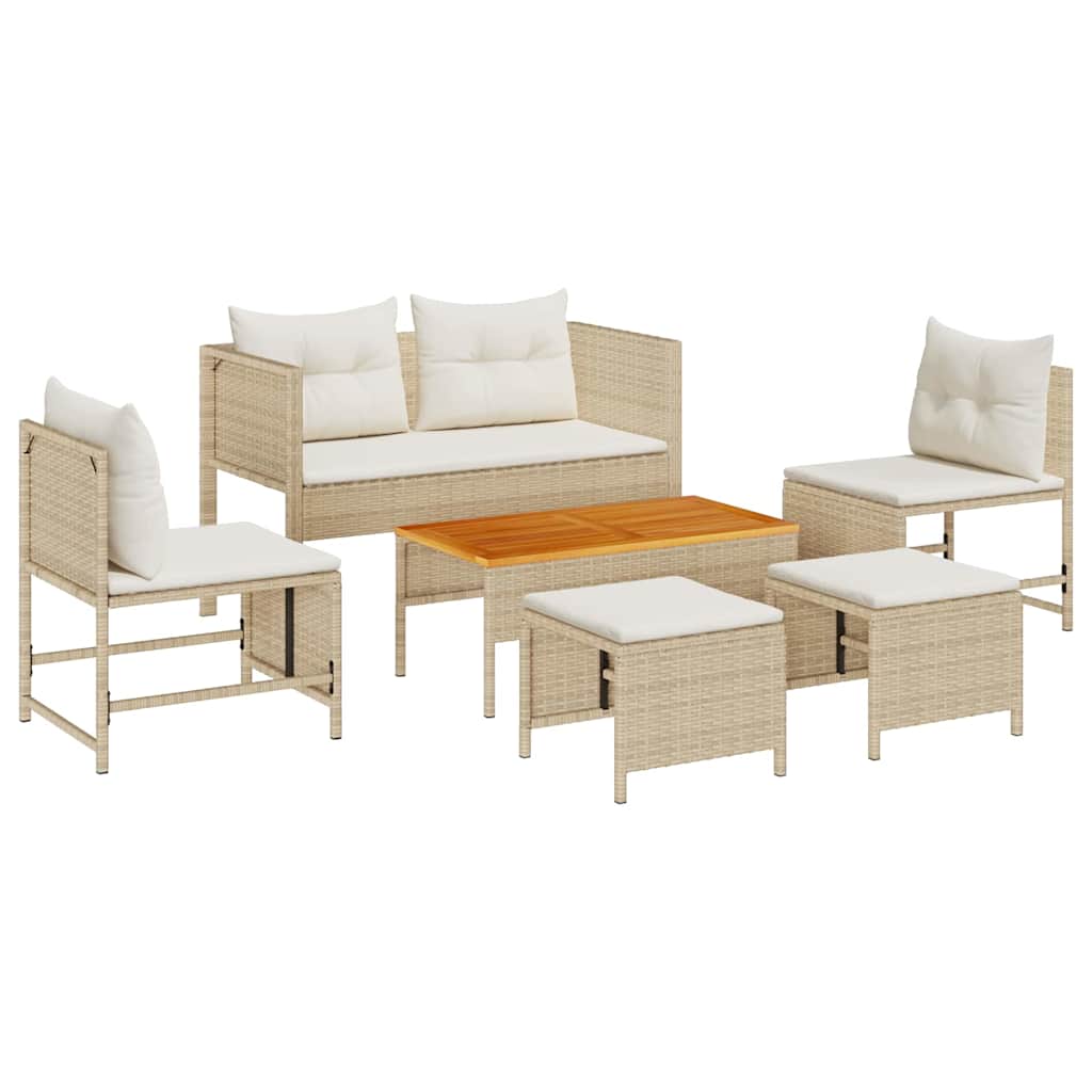 Garden Sofa Set 6 pcs Beige and cream Poly Rattan