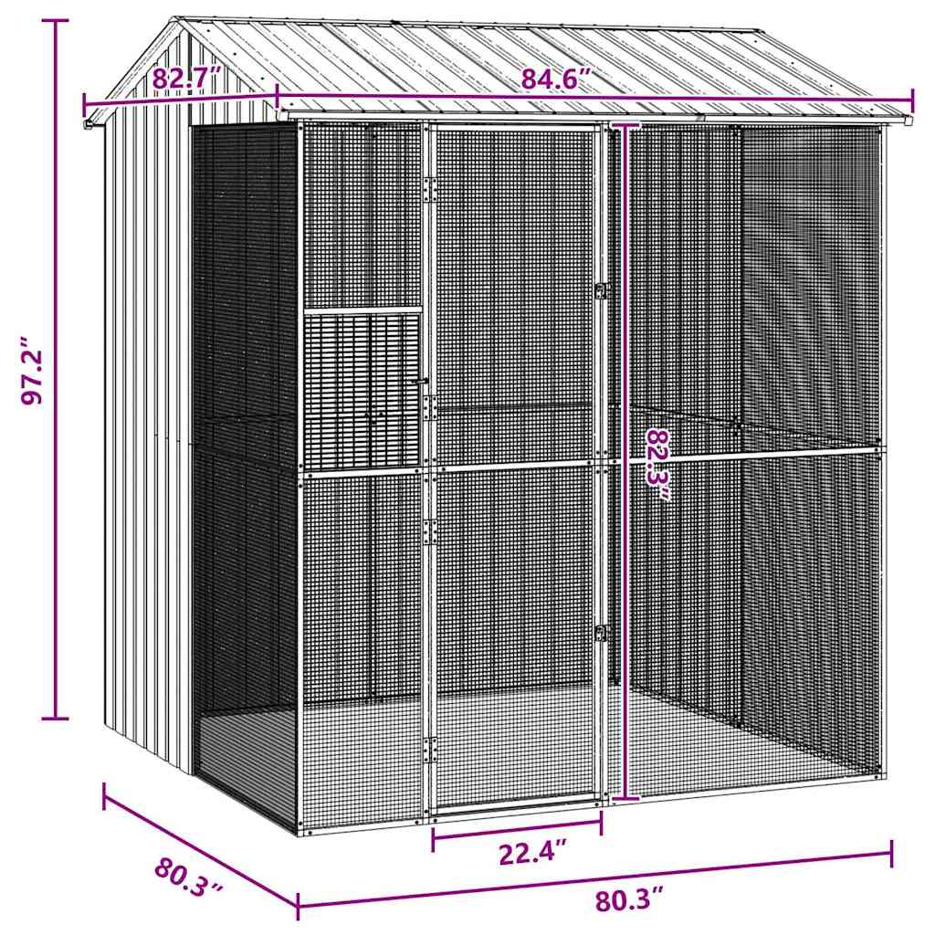 Bird Cage with Storage Grey 215 x 210 x 247 cm Galvanised steel