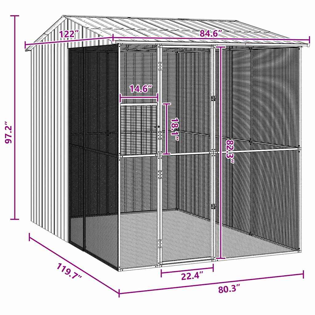 Bird Cage with Storage Grey 215 x 310 x 247 cm Galvanised steel