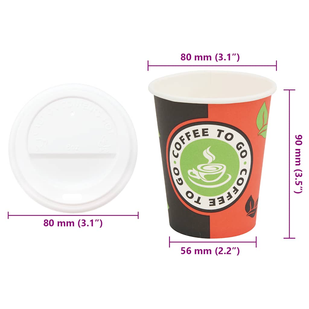 Paper Coffee Cups with Lids 1000 pcs 8oz 240ml