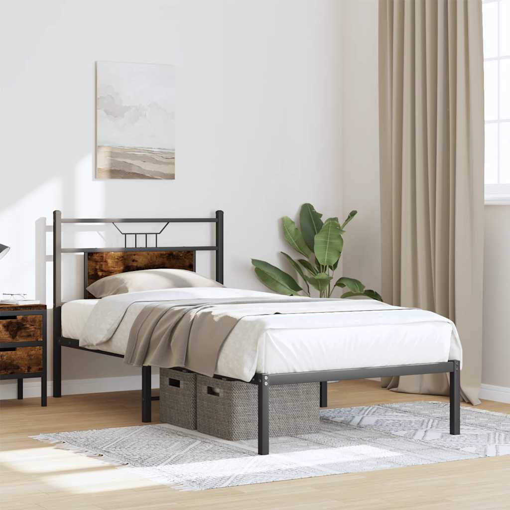 Bed Frame without Mattress Smoked Oak 90x190 cm Single Engineered Wood
