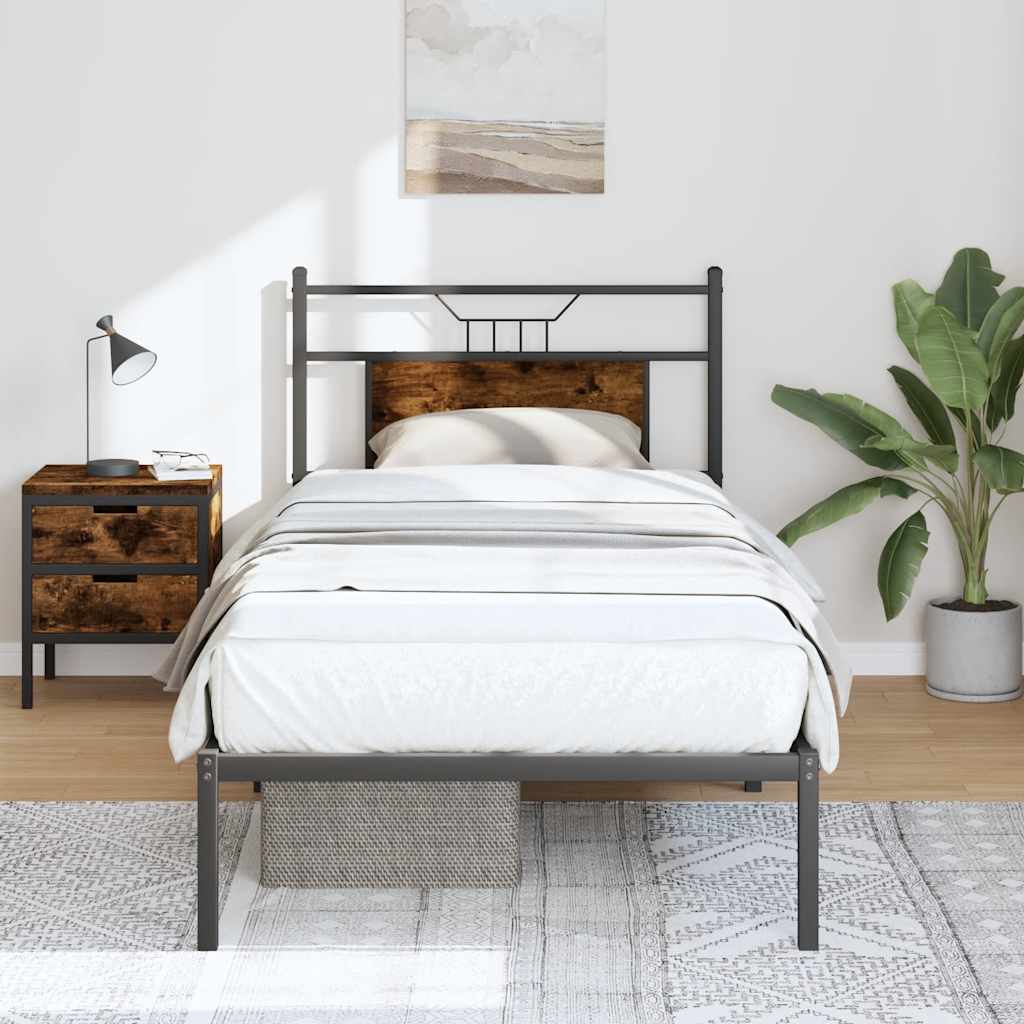 Bed Frame without Mattress Smoked Oak 90x190 cm Single Engineered Wood