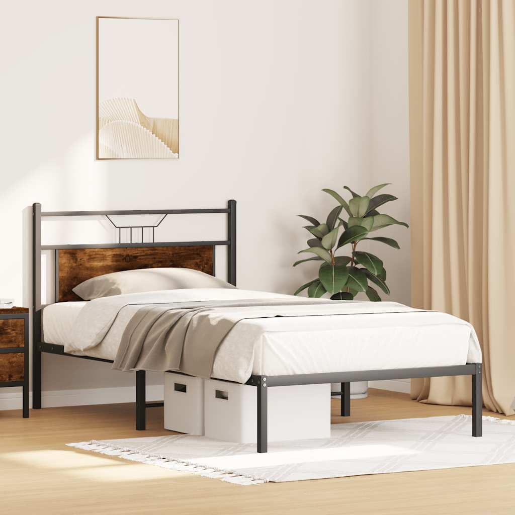 Bed Frame without Mattress Smoked Oak 107x203 cm Engineered Wood