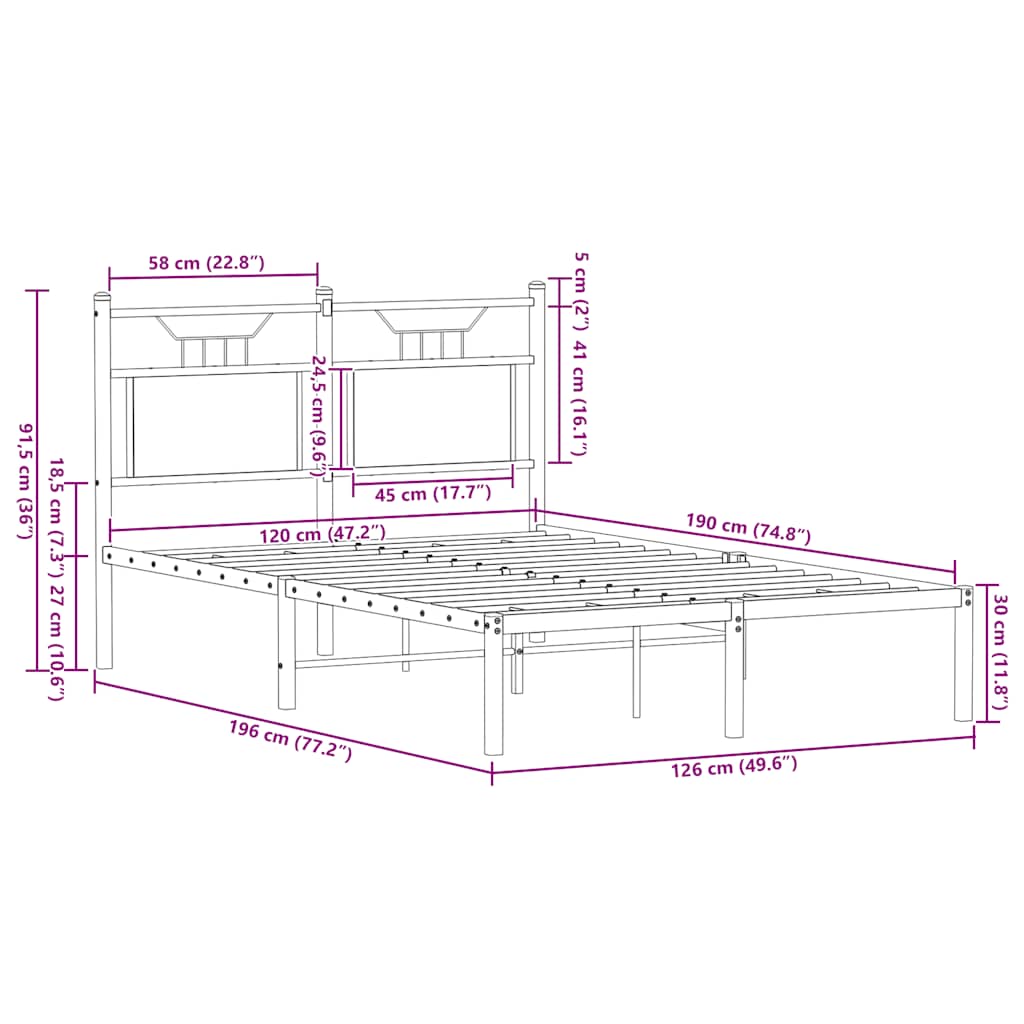 Bed Frame without Mattress Smoked Oak 120x190 cm Small Double Engineered Wood