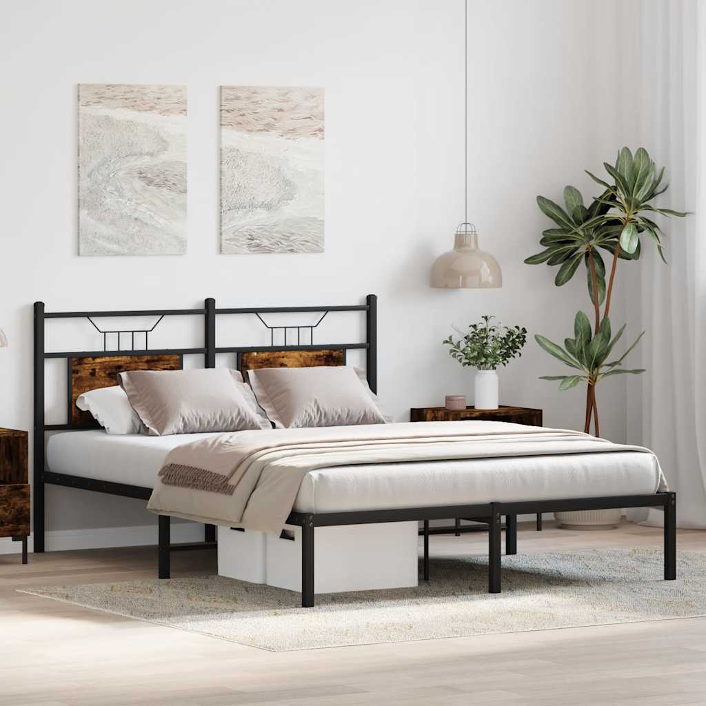 Bed Frame without Mattress Smoked Oak 150x200 cm King Size Engineered Wood