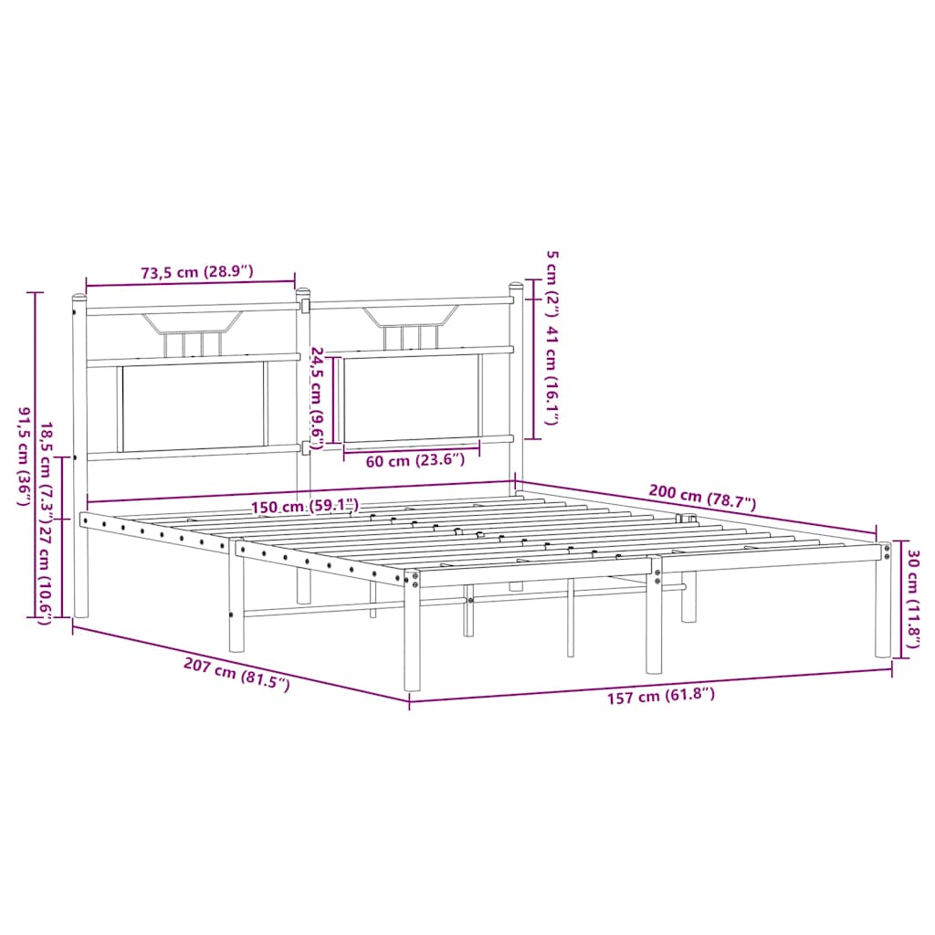 Bed Frame without Mattress Smoked Oak 150x200 cm King Size Engineered Wood