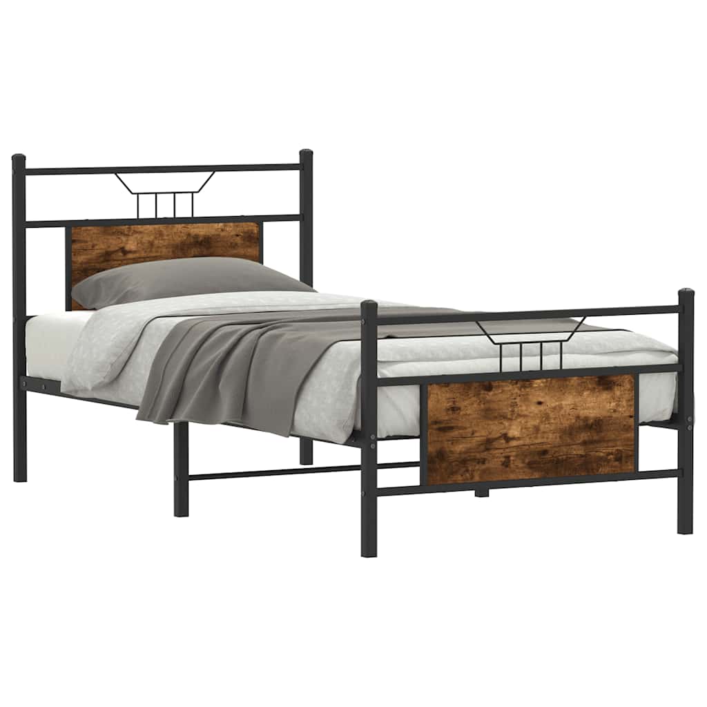 Bed Frame without Mattress Smoked Oak 75x190 cm Small Single Engineered Wood
