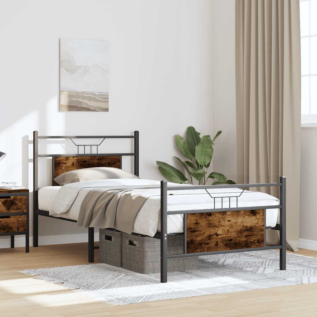 Bed Frame without Mattress Smoked Oak 75x190 cm Small Single Engineered Wood
