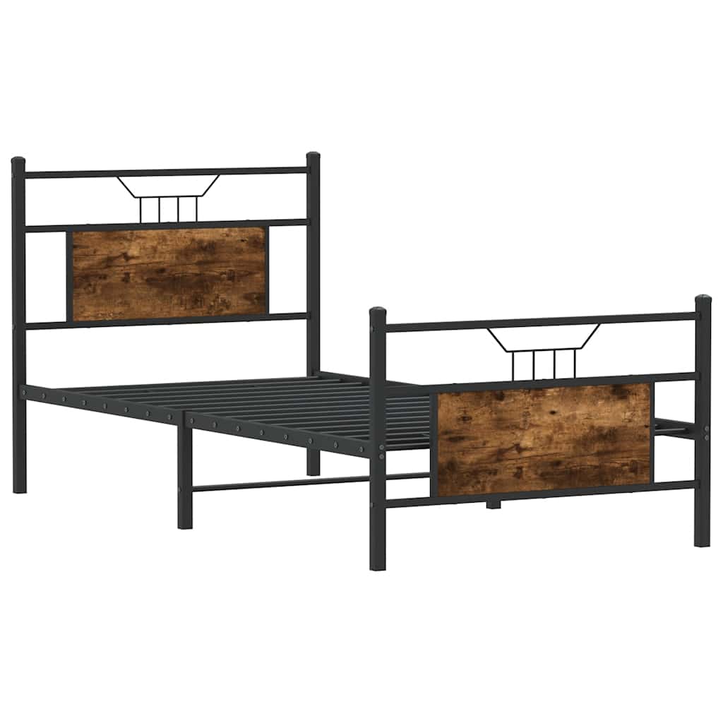 Bed Frame without Mattress Smoked Oak 75x190 cm Small Single Engineered Wood