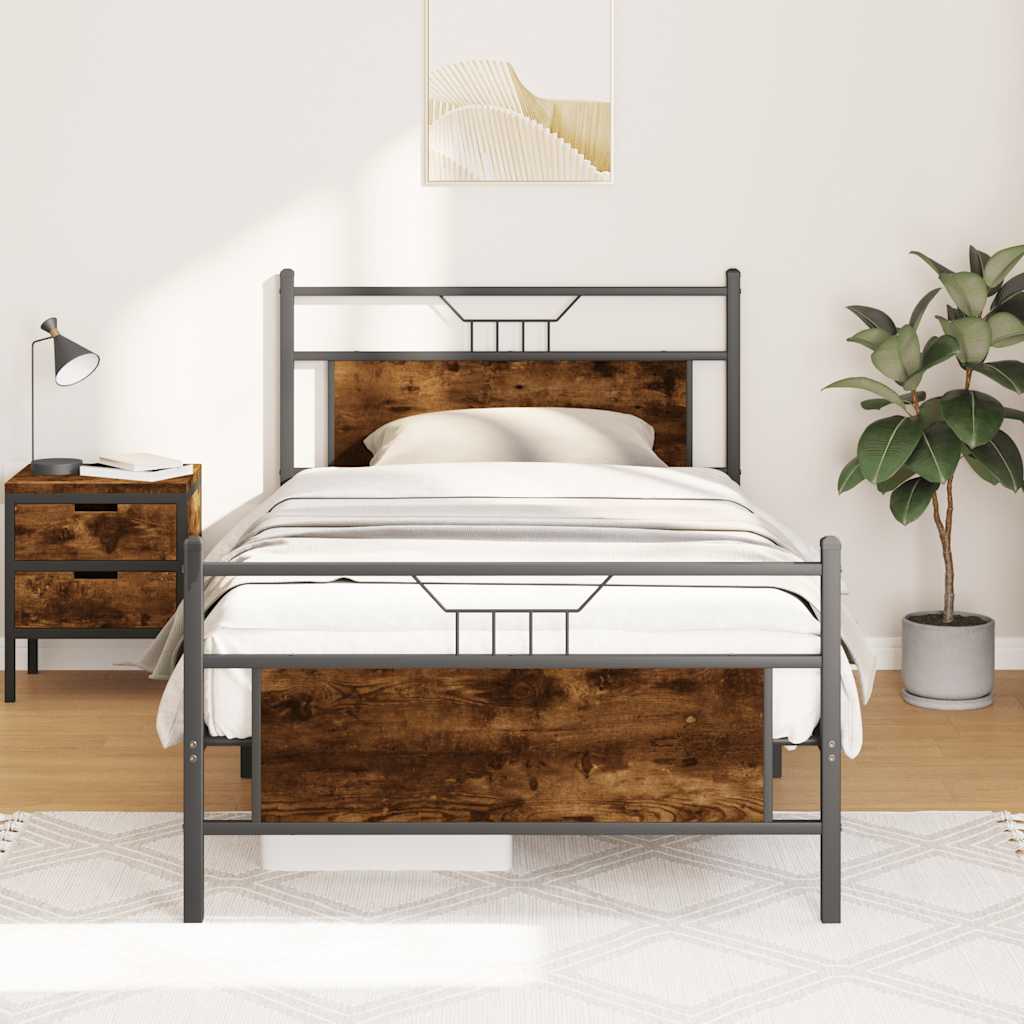 Bed Frame without Mattress Smoked Oak 100x190 cm Engineered Wood